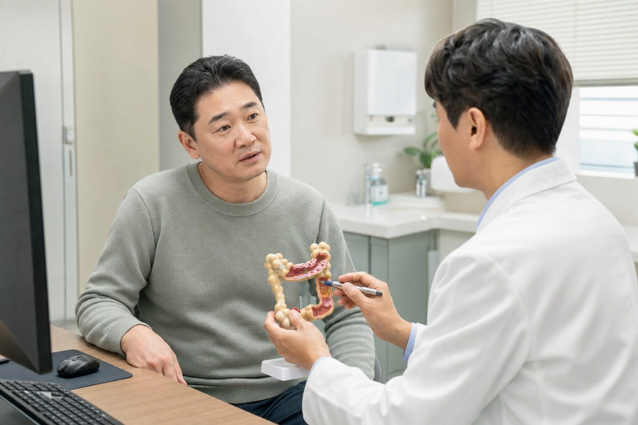 정기적인 대장 내시경 검진이 조기 발견에 중요하다.