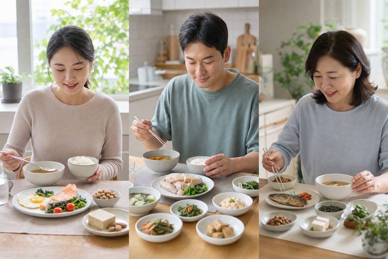 아침, 점심, 저녁 식사별로 준비된 단백질 반찬들
