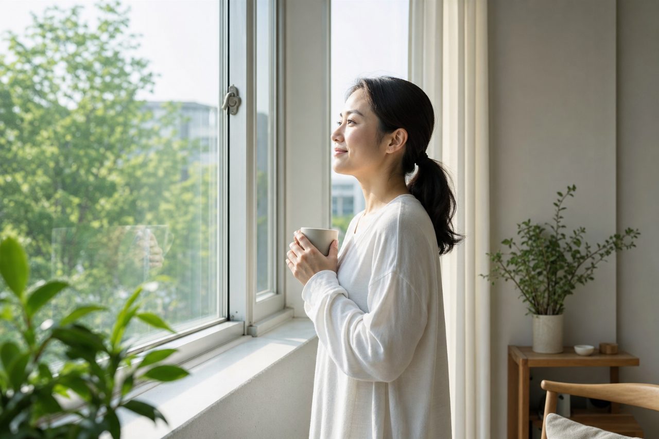 창가에서 자연광을 받으며 잠시 머무는 아침 일상