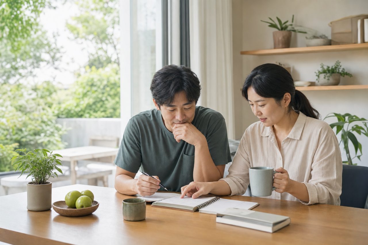 주말의 아침을 계획하며 차분하게 시작하는 모습