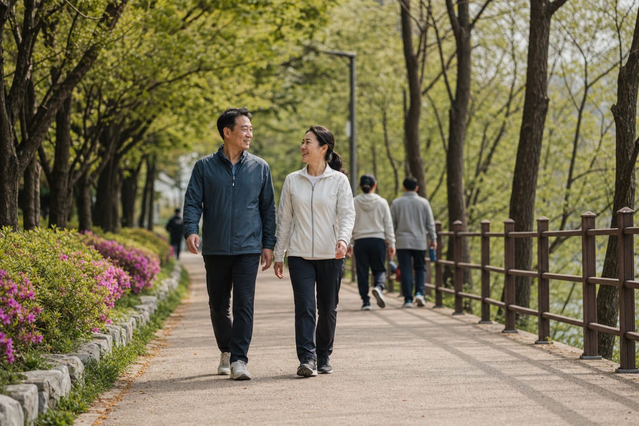 야외 공원에서 걷기 좋은 산책로